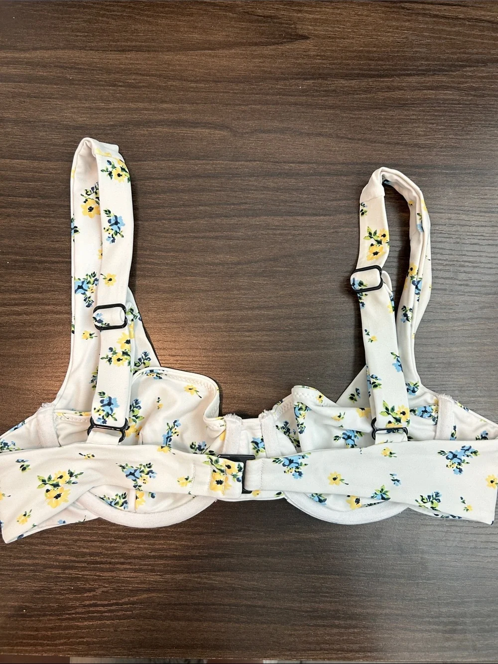 Floral Underwire Bikini Top - Cream with Yellow & Blue Flowers
